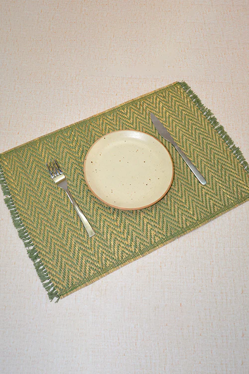 Dharini Madurkathi Chevron Tassels Placemats Sage Green (Set Of 6) - Image 2