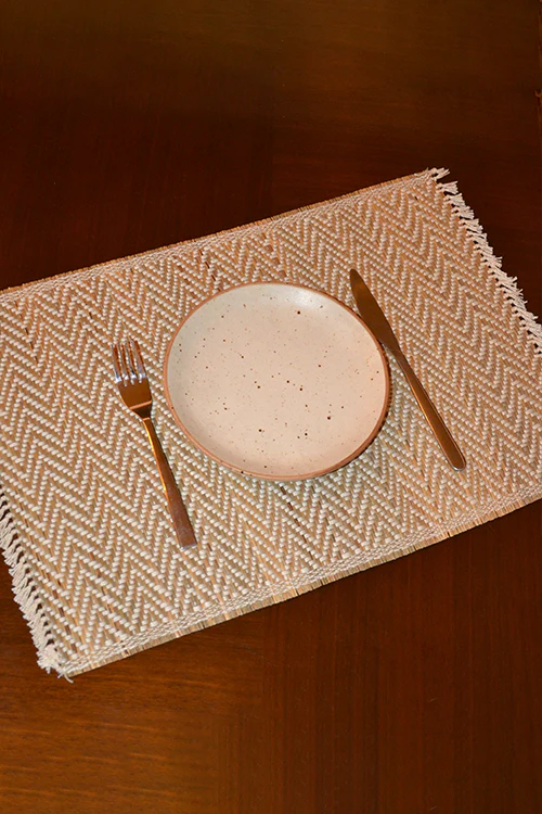 Dharini Madurkathi Chevron Tassels Placemats Sage Ivory (Set Of 6) - Image 2