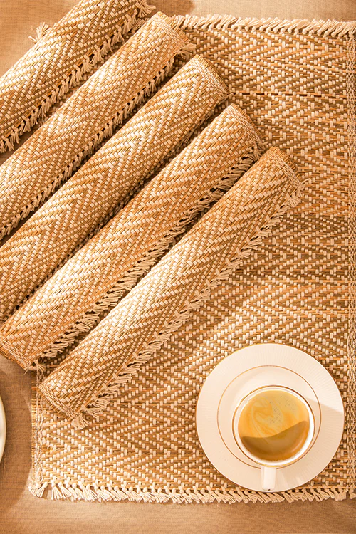 Dharini Madurkathi Chevron Tassels Placemats Sage Ivory (Set Of 6) - Image 5