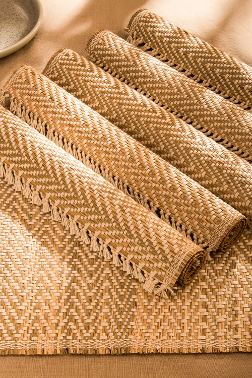 Dharini Madurkathi Chevron Tassels Placemats Sage Ivory (Set Of 6) - Image 6