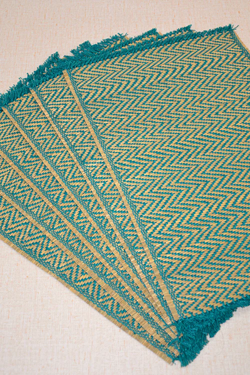 Dharini Madurkathi Chevron Tassels Placemats Teal (Set Of 6) - Image 7