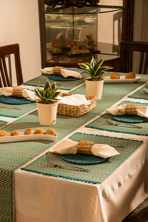 Dharini Madurkathi Chevron Tassels Placemats Teal (Set Of 6) - Image 8
