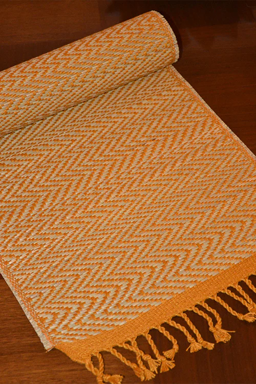 Dharini Madurkathi Chevron Tassels Table Runner Mustard Large - Image 2