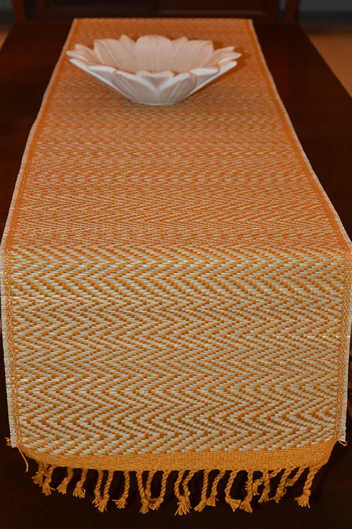 Dharini Madurkathi Chevron Tassels Table Runner Mustard Large - Image 3