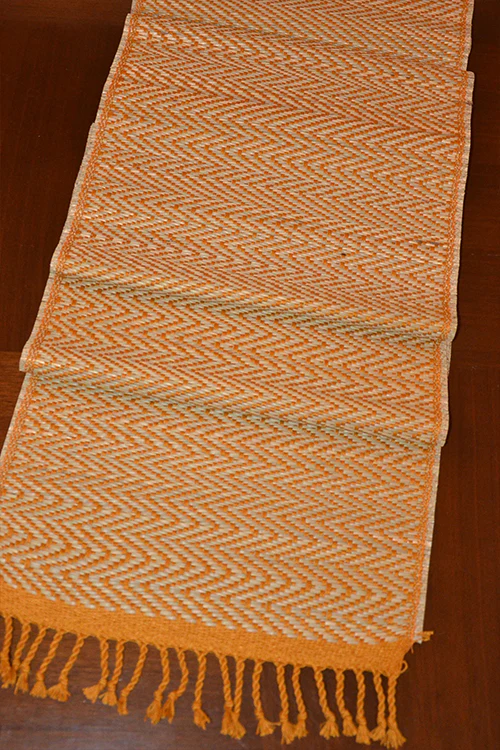 Dharini Madurkathi Chevron Tassels Table Runner Mustard Large - Image 5
