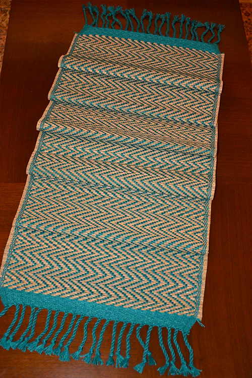 Dharini Madurkathi Chevron Tassels Table Runner Teal Large - Image 5
