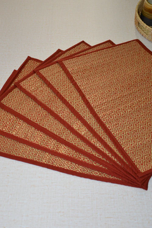 Dharini Madurkathi Diamond Placemats Maroon (Set Of 6)