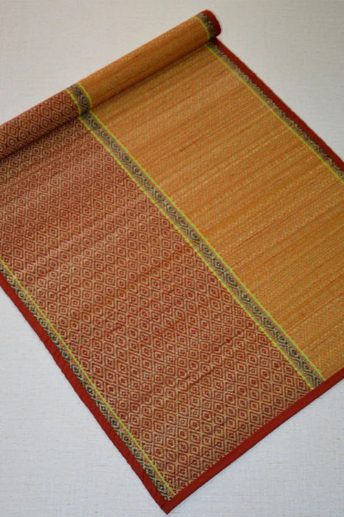 Dharini Madurkathi Floor Mat Maroon Orange (2ft x 5ft) - Image 2