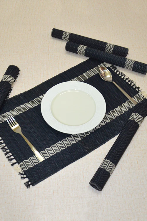 Dharini Madurkathi & Sabai Tassels Dining Set Charcoal (Set Of 9) - Image 2