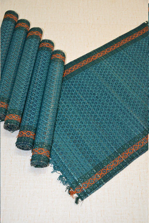 Dharini Madurkathi & Sabai Tassels Dining Set Teal Blue (Set Of 9) - Image 2
