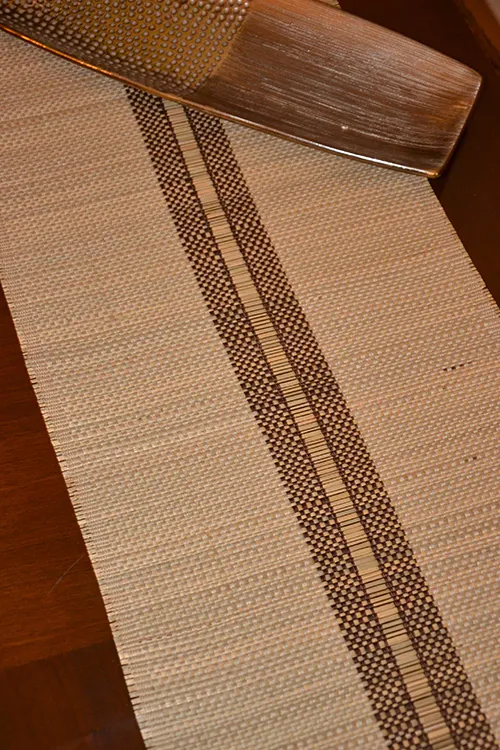 Dharini Madurkathi Striped Tassels Table Runner Large Beige Brown - Image 2