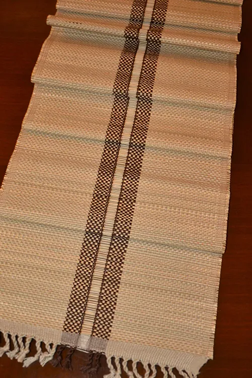 Dharini Madurkathi Striped Tassels Table Runner Large Beige Brown - Image 3