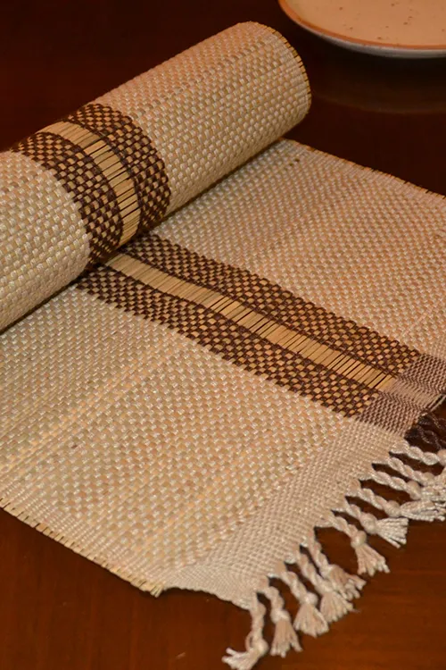 Dharini Madurkathi Striped Tassels Table Runner Large Beige Brown - Image 4