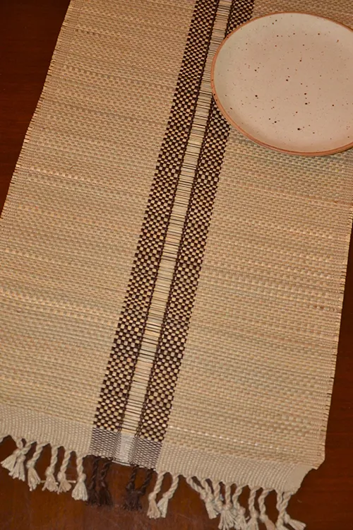 Dharini Madurkathi Striped Tassels Table Runner Large Beige Brown - Image 6