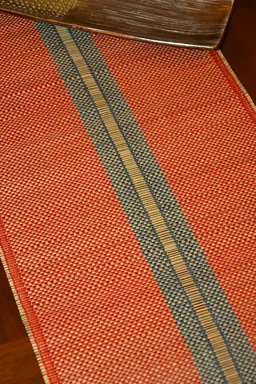 Dharini Madurkathi Striped Tassels Table Runner Large Rust Grey - Image 3