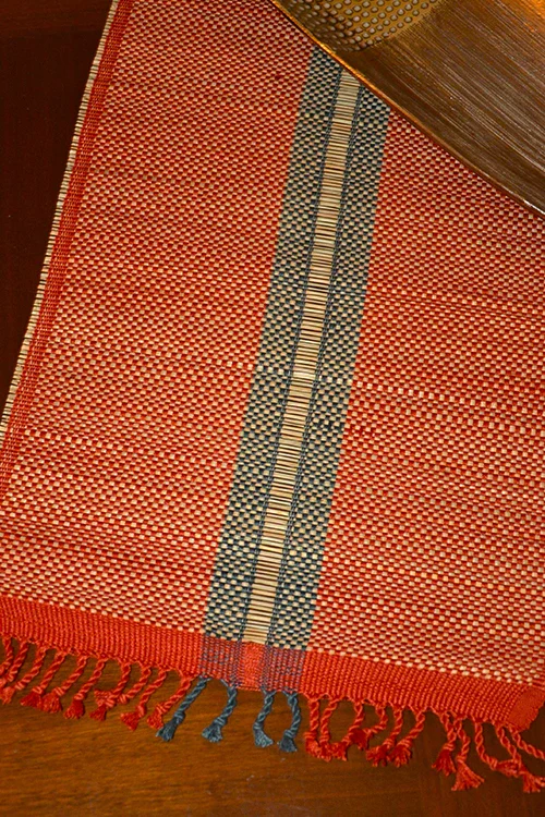 Dharini Madurkathi Striped Tassels Table Runner Large Rust Grey - Image 6
