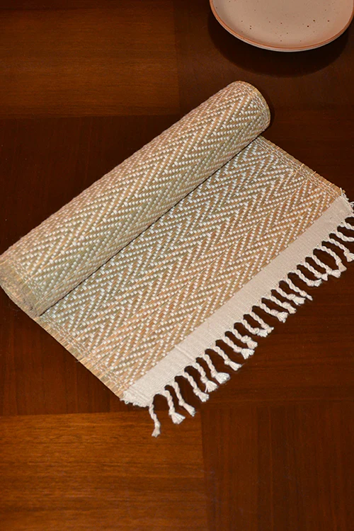 Dharini Madurkathi Tassels Chevron Table Runner Ivory - Image 2