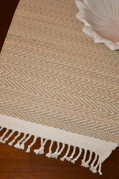 Dharini Madurkathi Tassels Chevron Table Runner Ivory - Image 4