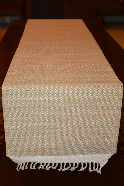 Dharini Madurkathi Tassels Chevron Table Runner Ivory - Image 5