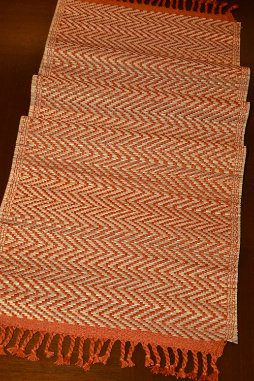 Dharini Madurkathi Tassels Chevron Table Runner Rust - Image 2