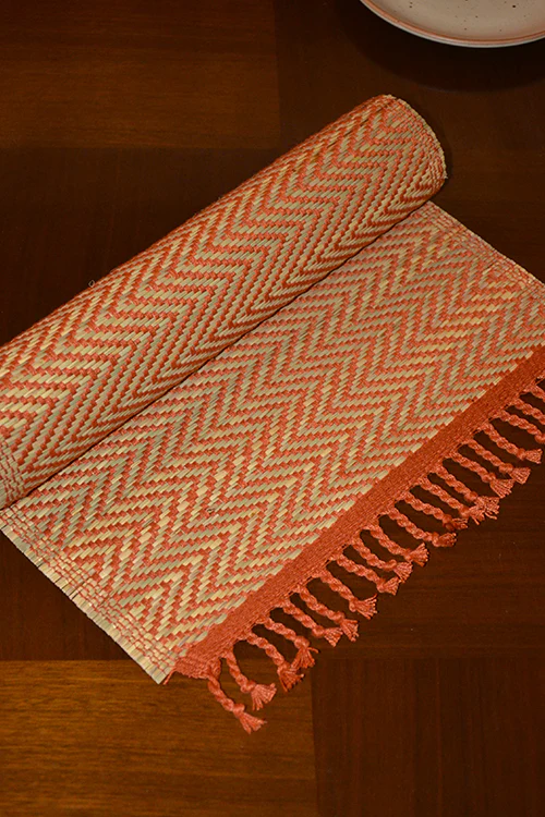 Dharini Madurkathi Tassels Chevron Table Runner Rust - Image 3