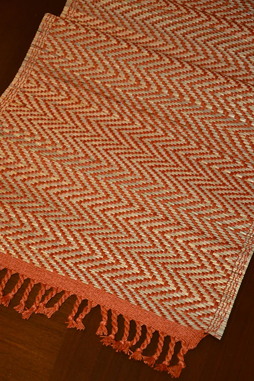 Dharini Madurkathi Tassels Chevron Table Runner Rust - Image 5
