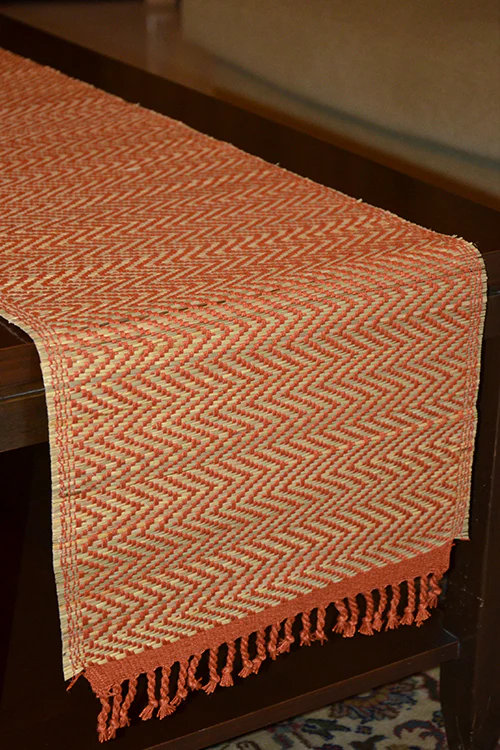 Dharini Madurkathi Tassels Chevron Table Runner Rust - Image 6