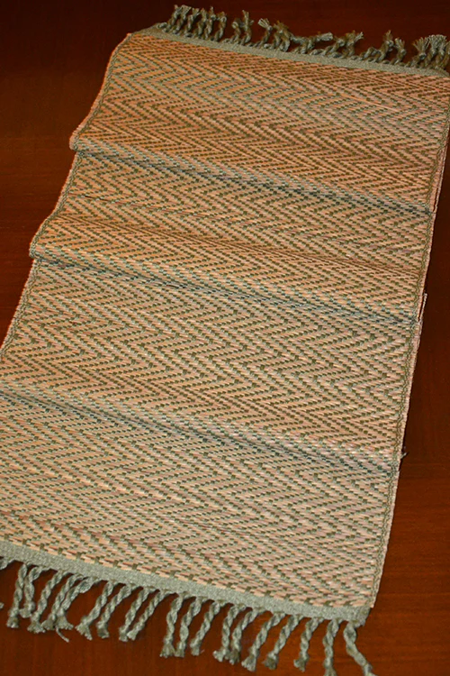 Dharini Madurkathi Tassels Chevron Table Runner Sage Green - Image 2