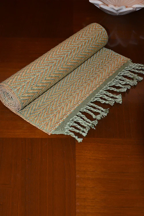 Dharini Madurkathi Tassels Chevron Table Runner Sage Green - Image 5