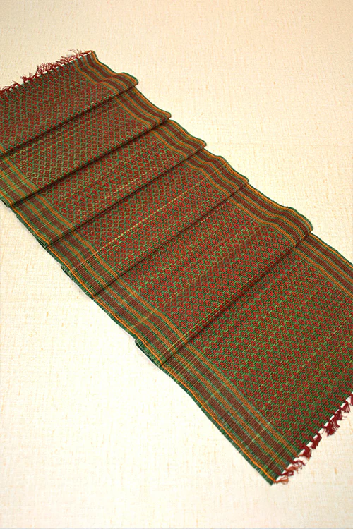 Dharini Madurkathi Tassels Placemats & Runner Set Green Maroon (Set Of 7) - Image 4