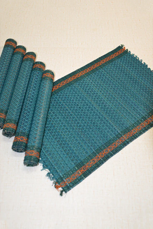 Dharini Madurkathi Tassels Placemats Teal Blue (Set Of 6) - Image 2