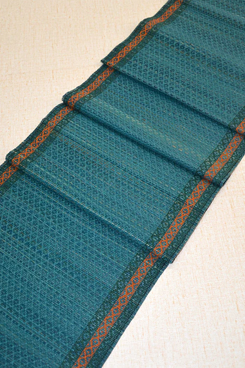 Dharini Madurkathi Tassels Table Runner Teal Blue - Image 2