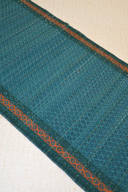Dharini Madurkathi Tassels Table Runner Teal Blue - Image 3
