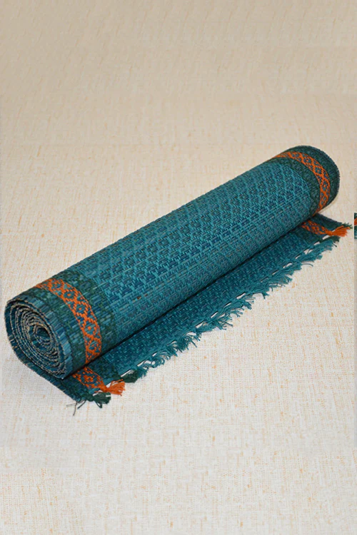 Dharini Madurkathi Tassels Table Runner Teal Blue - Image 5
