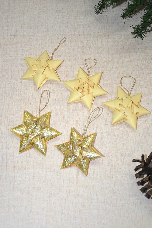Dharini Palm Leaf Christmas Star Ornaments Ivory (Set of 5) - Image 2