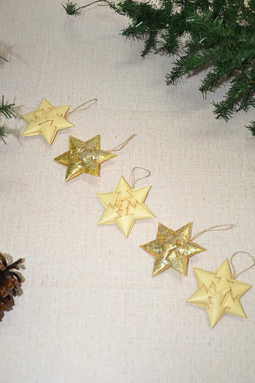 Dharini Palm Leaf Christmas Star Ornaments Ivory (Set of 5) - Image 3