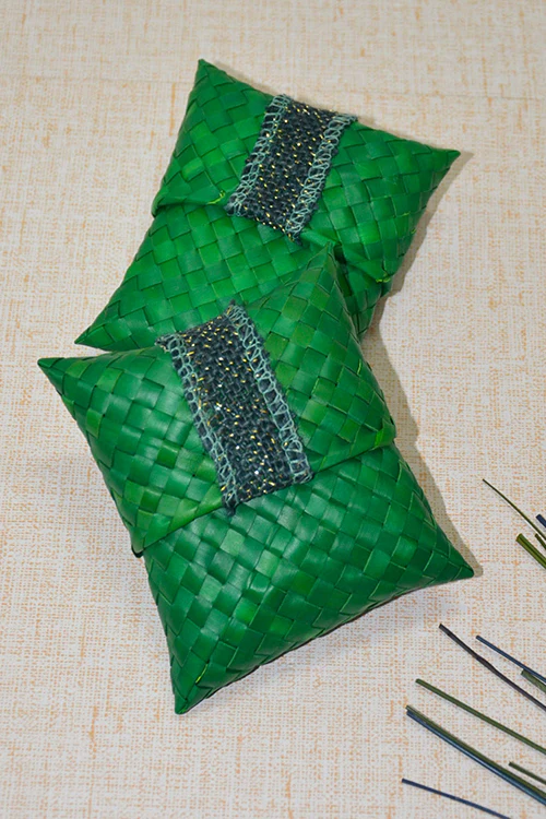 Dharini Palm Leaf Gift Pouches Green (Set Of 4) - Image 2