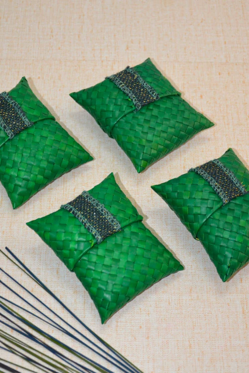 Dharini Palm Leaf Gift Pouches Green (Set Of 4) - Image 5