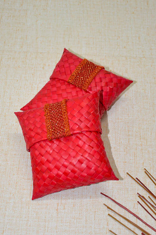 Dharini Palm Leaf Gift Pouches Red (Set Of 4) - Image 2