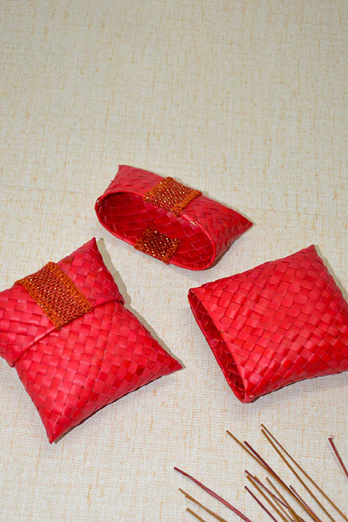 Dharini Palm Leaf Gift Pouches Red (Set Of 4) - Image 3