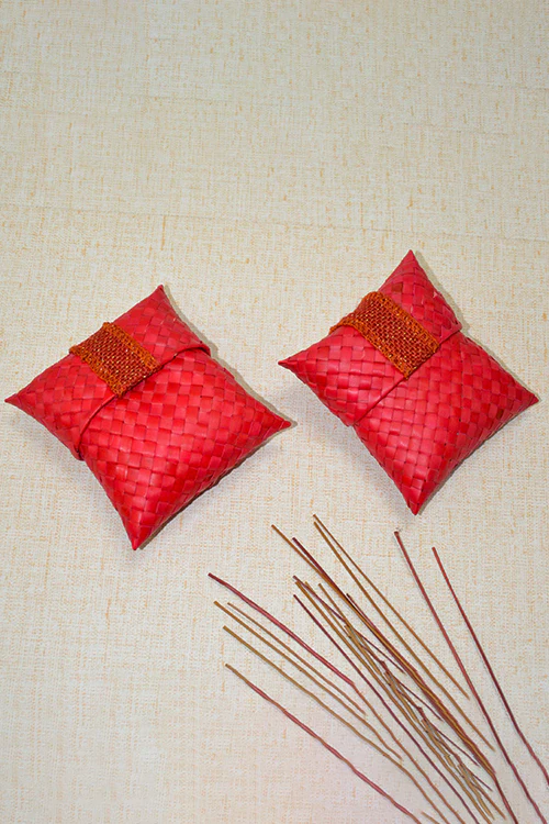 Dharini Palm Leaf Gift Pouches Red (Set Of 4) - Image 4