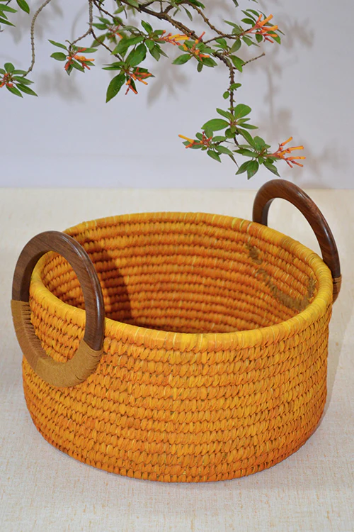Dharini Sabai & Palm Round Storage & Utility Basket Mustard - Image 2