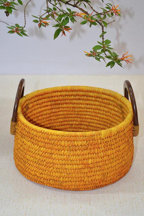 Dharini Sabai & Palm Round Storage & Utility Basket Mustard - Image 3