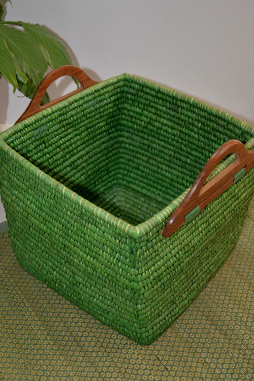 Dharini Sabai & Palm Storage Basket (Green) - Image 2