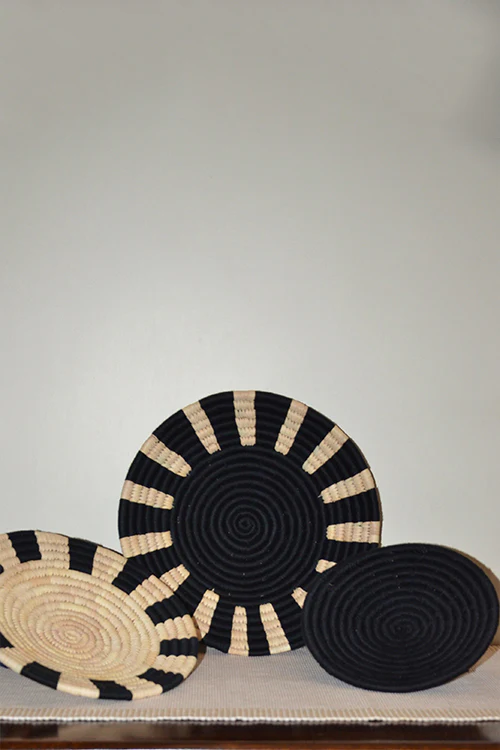 Dharini Sabai & Palm Wall Baskets Black Natural (Set Of 3) - Image 2