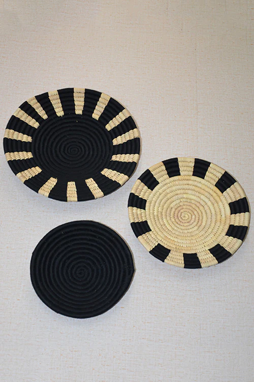 Dharini Sabai & Palm Wall Baskets Black Natural (Set Of 3) - Image 3