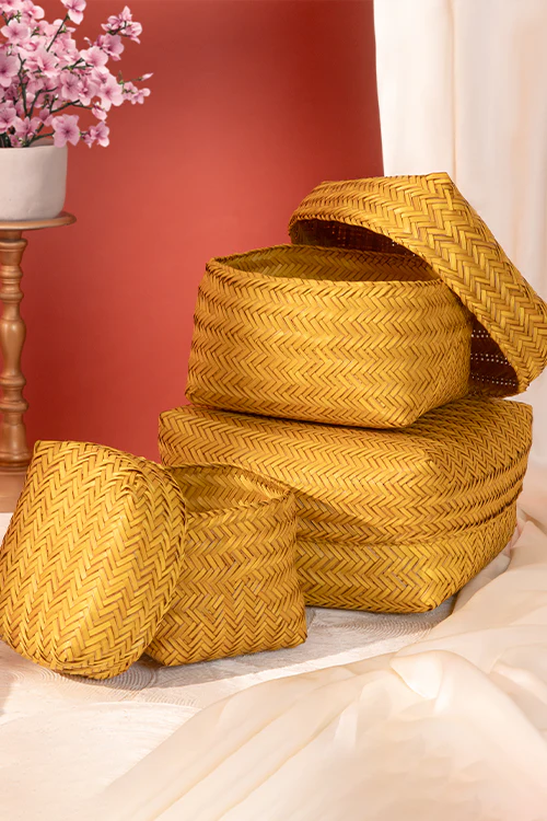 Dharini Sitalpati Gift & Utility Boxes Mustard (Set Of 3) - Image 2