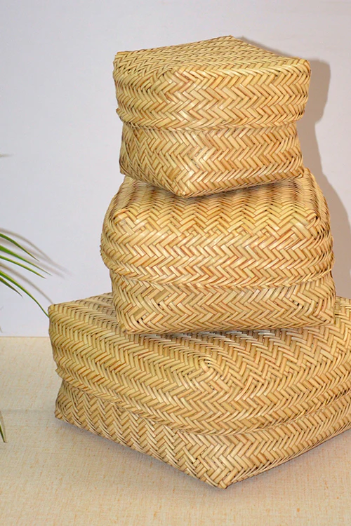 Dharini Sitalpati Gift & Utility Boxes Natural (Set Of 3) - Image 2