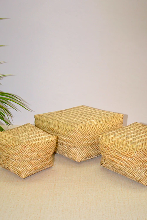 Dharini Sitalpati Gift & Utility Boxes Natural (Set Of 3) - Image 4