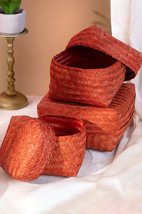 Dharini Sitalpati Gift & Utility Boxes Rust (Set Of 3) - Image 3